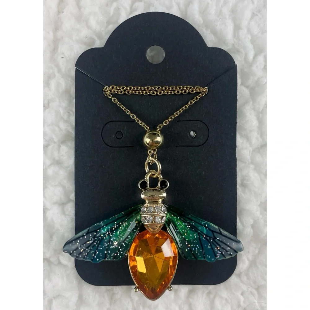 (NWOT) Blue/Green/Orange/Gold Firefly Necklace w/ Matching Drop Earrings - Picture 8 of 15